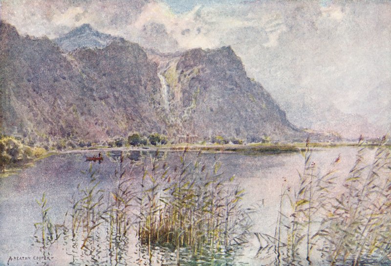 湖区：洛多尔和德文特水，夏日的清晨（彩色石版画） 作者 阿尔弗雷德·希顿·库珀