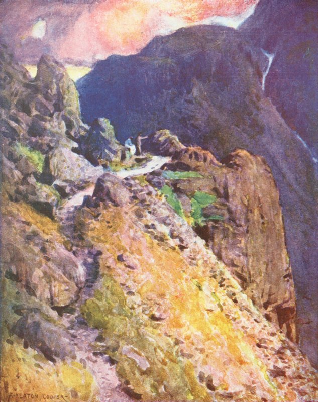 湖区：接近瓦斯代尔的斯蒂黑德山口山顶（彩色石版画） 作者 阿尔弗雷德·希顿·库珀