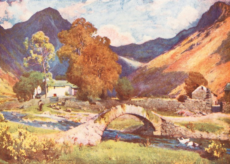 湖区：Wastdalehead 和 Great Gable，秋季傍晚时分（彩色石版画） 作者 阿尔弗雷德·希顿·库珀