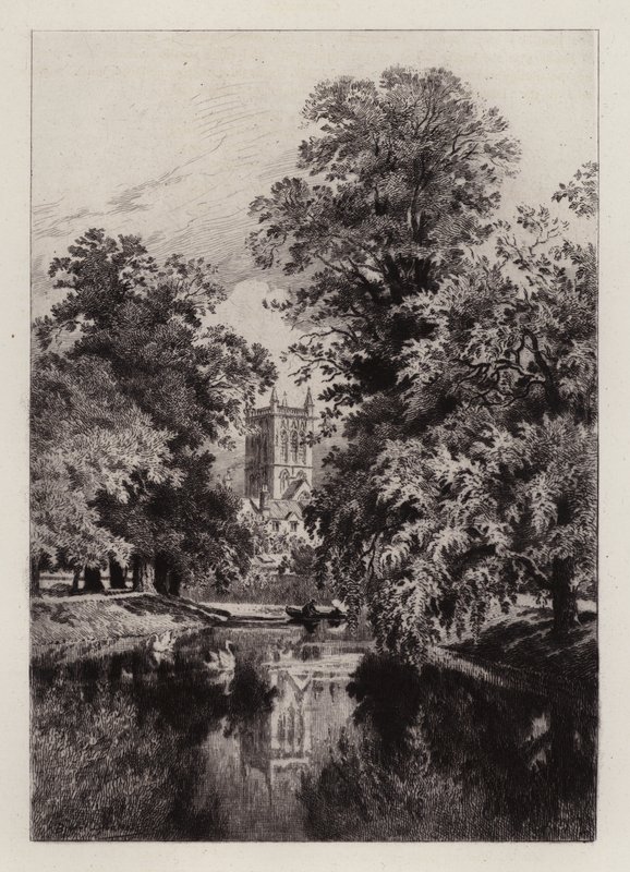 Cambridge: The Cam near Trinity College, with the Tower of St John