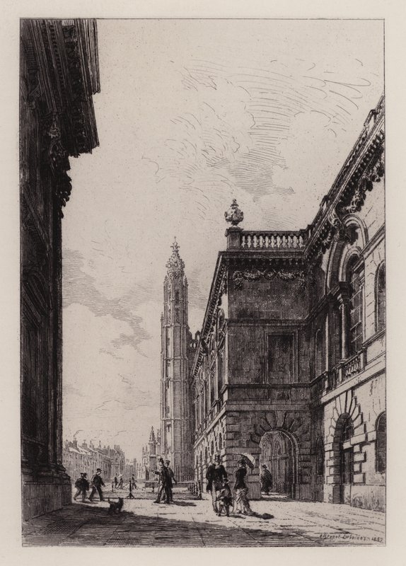 剑桥。参议院大楼和大学图书馆（蚀刻画）。 作者 阿尔弗雷德·路易斯·布鲁内特·德拜恩斯