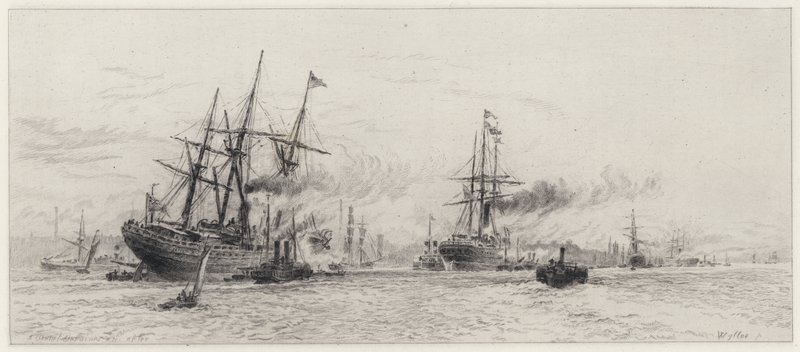 Shipping on the Mersey (etching) 作者 阿尔弗雷德·路易斯·布鲁内特·德拜恩斯