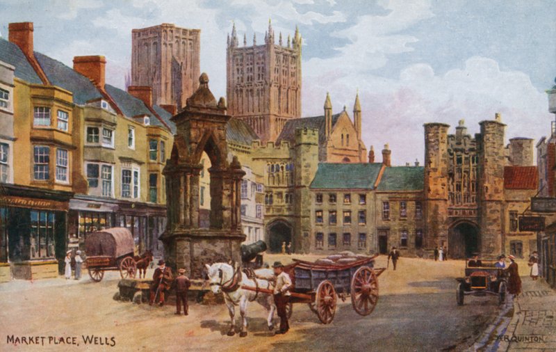 Market Place, Wells（彩色石版画） 作者 阿尔弗雷德·罗伯特·昆顿