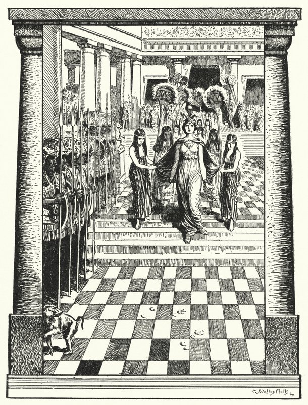 Dido，迦太基女王，在被埃涅阿斯遗弃后为她的死亡做准备 作者 阿尔弗雷德·瓦利斯·米尔斯