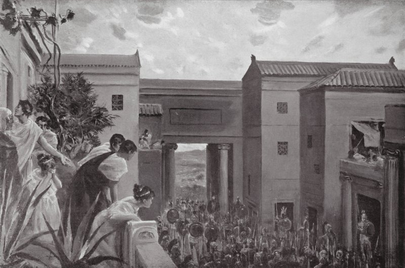 公元前 441 年，底比斯人夜袭普拉提亚（石版画） 作者 艾伦·斯图尔特