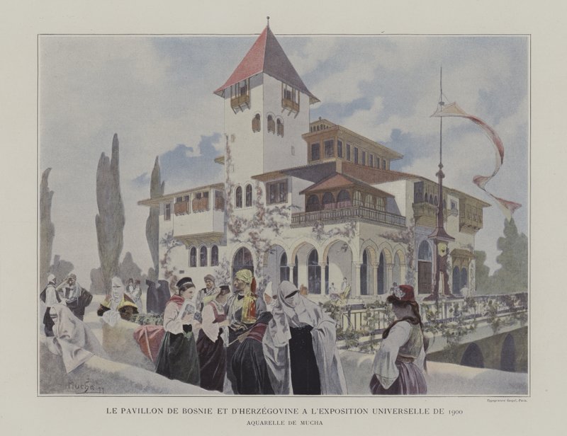 Pavilion of Bosnia and Herzegovina at the Exposition Universelle 1900, Paris (colour litho) 作者 Alphonse Marie（后）Mucha