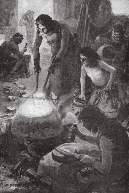 伊比利亚人在英国铸造青铜器（石版画） 作者 Amedee（之后）Forestier
