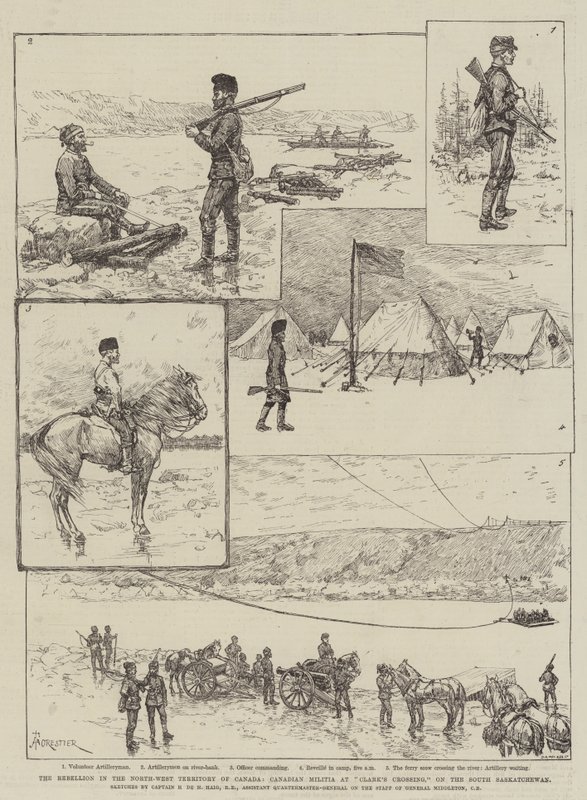 加拿大西北地区的叛乱，加拿大民兵在Clark&39;s Crossing，南萨斯喀彻温省 作者 阿梅迪·福雷斯蒂尔