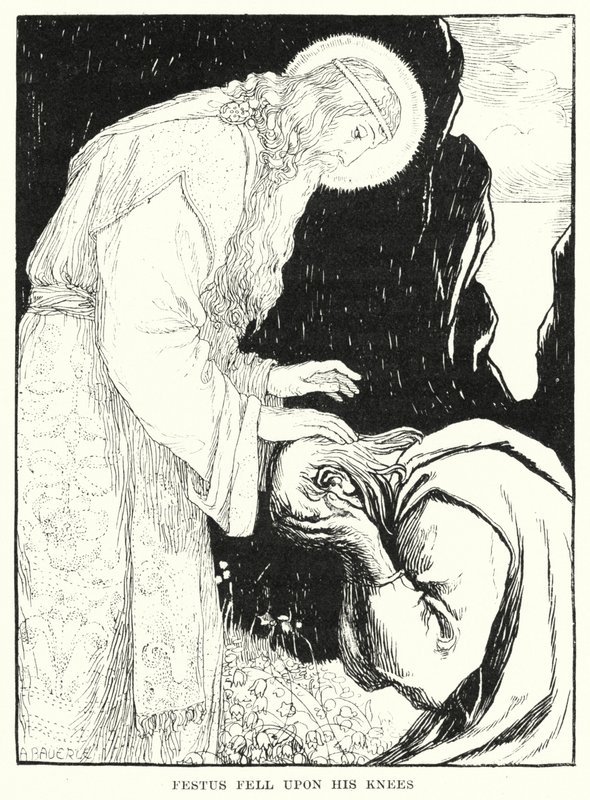 费斯图斯跪倒在地（雕刻）。 作者 Amelia M. (attr.to) Bowerley 或 Bauerle