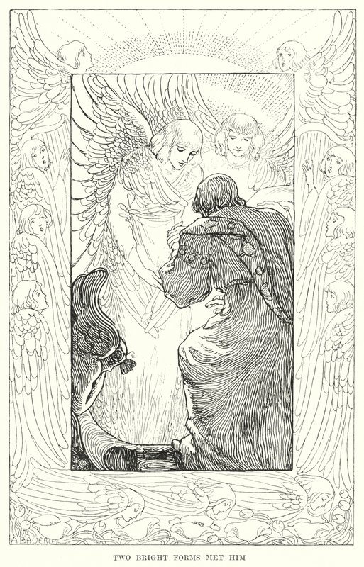 两种明亮的形式迎接他（雕刻）。 作者 Amelia M. (attr.to) Bowerley 或 Bauerle