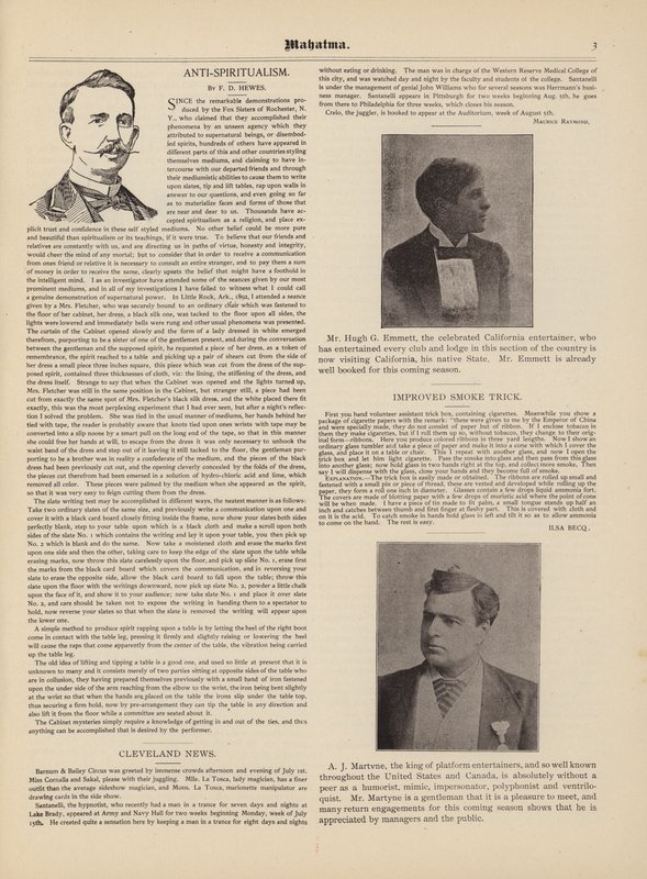 Anti-Spititualism，FD Hewes，Hugh G Emmett，AJ Martvne 作者 美国学校