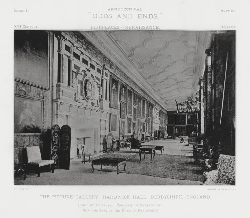 Fireplace: The Picture-Gallery, Hardwick Hall, Derbyshire, England (b/w photo) 作者 美国摄影师（后）