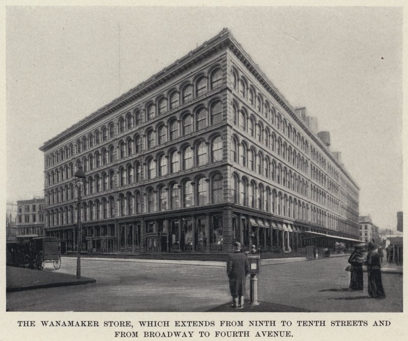 Wanamaker 商店，从第九街延伸到第十街，从百老汇延伸到第四大道（黑白照片） 作者 美国摄影师
