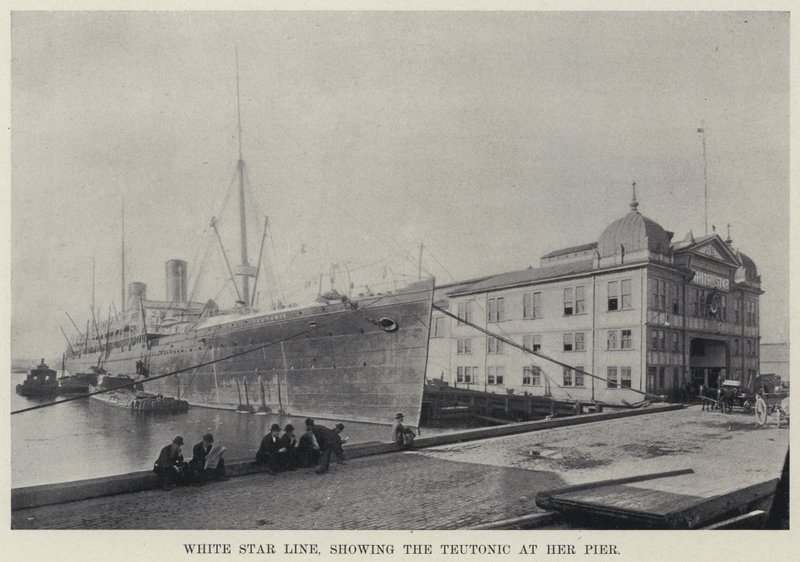White Star Line, showing the Teutonic at her Pier (b/w photo) 作者 美国摄影师