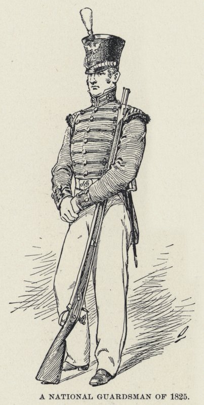 1825 年的国民警卫队（石版画） 作者 美国学校