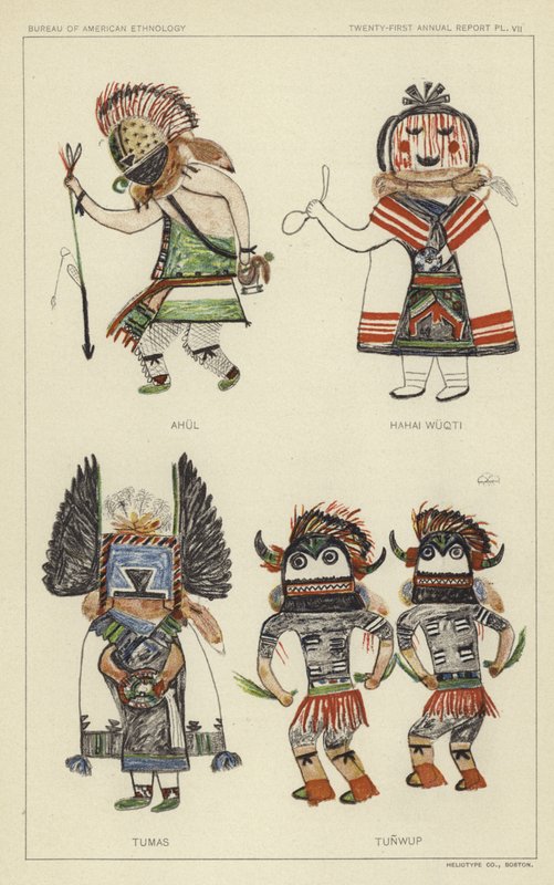 Ahul, Hahai Wuqti, Tumas, Tunwup (彩色石版印刷) 作者 美国学校