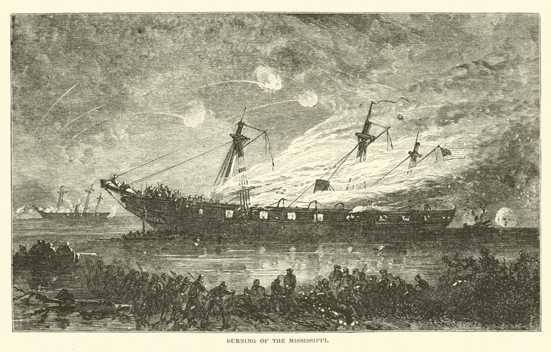1863年4月燃烧的密西西比河 作者 美国学校