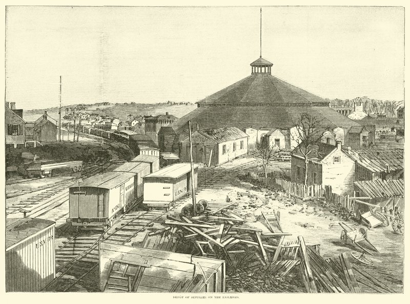铁路上的物资仓库，1863年10月 作者 美国学校