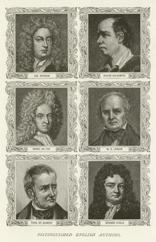 杰出的英国作家，Joseph Addison，Oliver Goldsmith，Daniel de Foe，WS Landor，Thomas De Quincey，Richard Steele 作者 美国学校