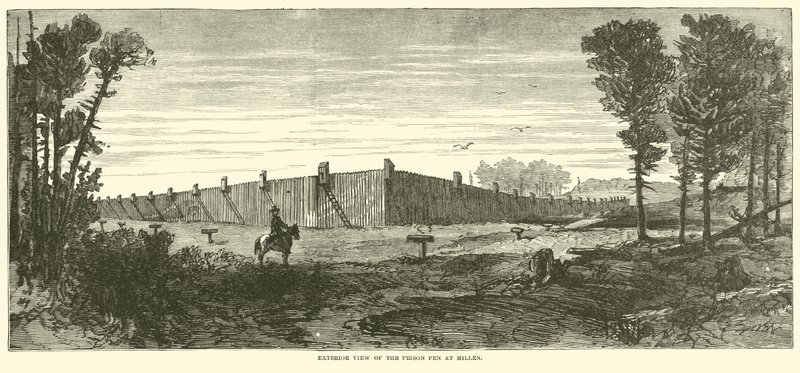 监狱笔的外视图在Millen，1864年11月 作者 美国学校