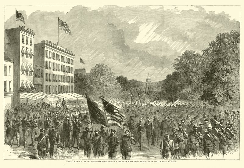 1865年5月在华盛顿举行的盛大评论，谢尔曼老兵在宾夕法尼亚大道游行 作者 美国学校