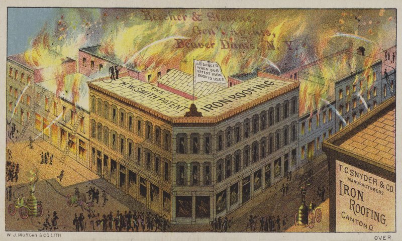 铁制的建筑物可以抵御火灾（chromolitho）。 作者 美国学校
