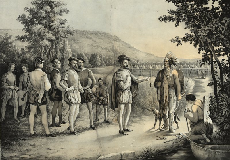 雅克·卡蒂埃（Jacques Cartier）于1535年首次采访了位于蒙特利尔（Hochelaga）的印第安人 作者 美国学校