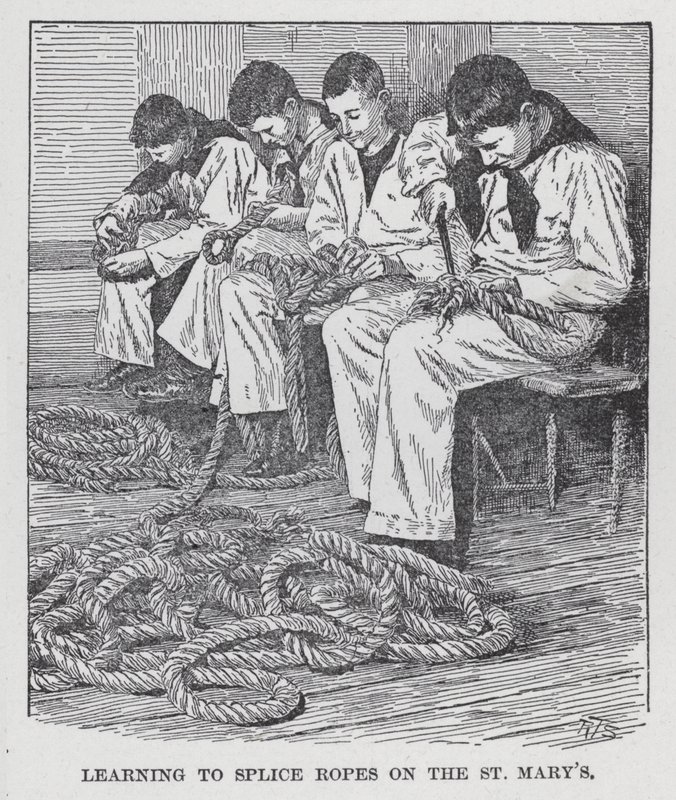 学习在圣玛丽（石版画）上拼接绳索 作者 美国学校