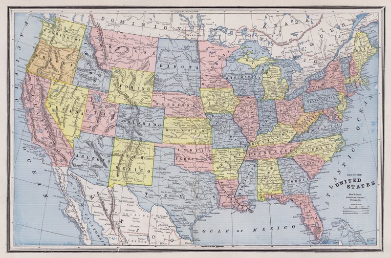 Map of the United States (coloured engraving) 作者 美国学校