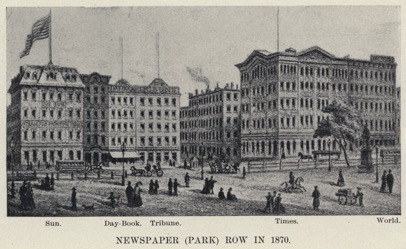 Newspaper (Park) Row in 1870 (litho) 作者 美国学校
