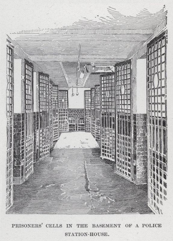警察局地下室的囚室（石版画） 作者 美国学校