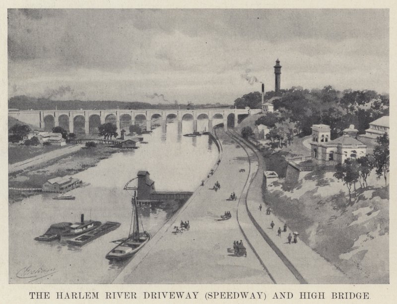 The Harlem River Driveway (Speedway) and High Bridge (b/w photo) 作者 美国学校