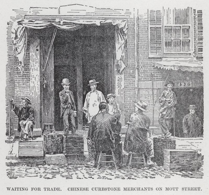 Waiting for Trade, Chinese Curbstone Merchants on Mott Street (litho) 作者 美国学校
