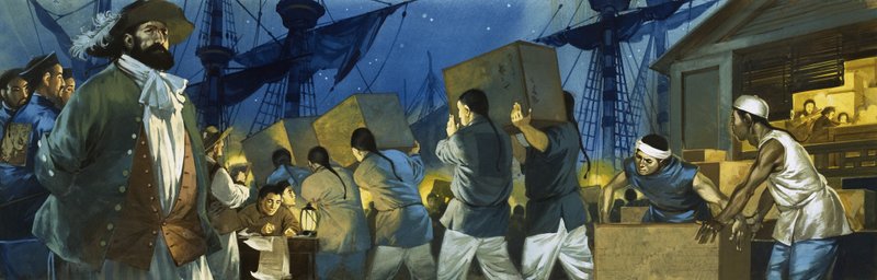 中国工人将茶叶装上快船运往英国 作者 安格斯·麦克布莱德