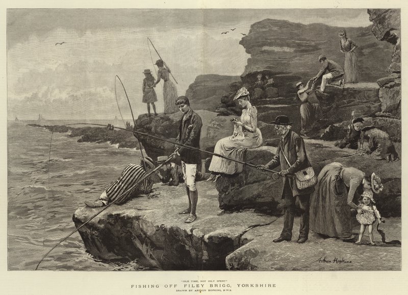 约克郡 Filey Brigg 钓鱼（雕刻） 作者 亚瑟（后）霍普金斯