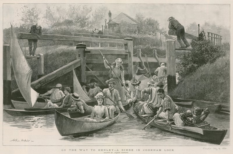 在去Henley的路上 -  Cookham Lock的一个场景 作者 亚瑟·霍普金斯