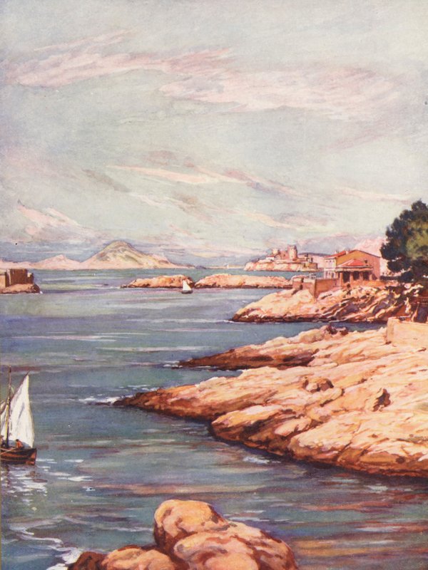 法国：La Corniche A Marseille（彩色石版印刷） 作者 奥古斯特·杰拉丁（Auguste Gerardin）
