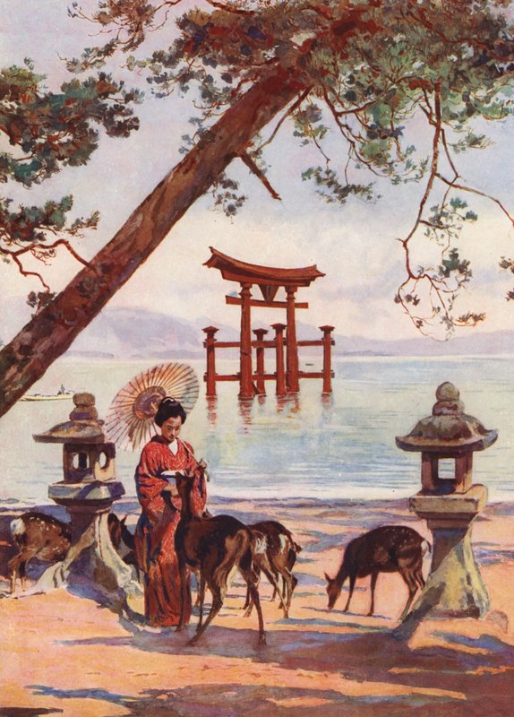日本宫岛鸟居（彩色石版画） 作者 奥古斯特·杰拉丁（Auguste Gerardin）