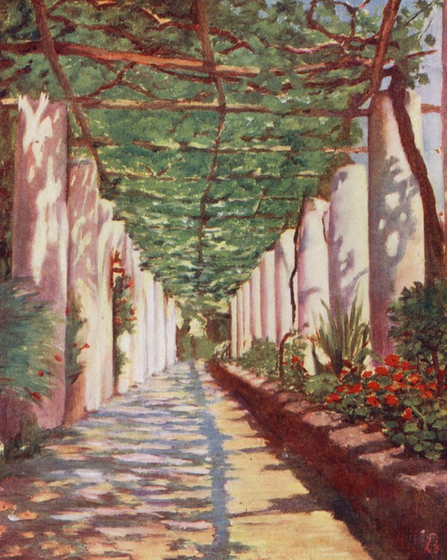阿马尔菲卡普西尼酒店露台，盛夏（彩色石版画） 作者 奥古斯丁·菲茨杰拉德