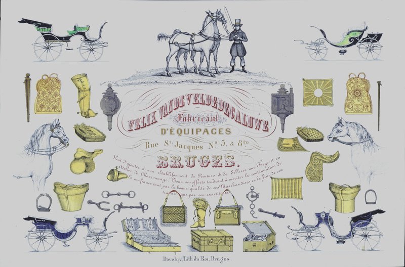 Felix Van de Velde-Decaluwe 的广告，比利时布鲁日的马车制造商（彩色石版印刷品） 作者 比利时学校