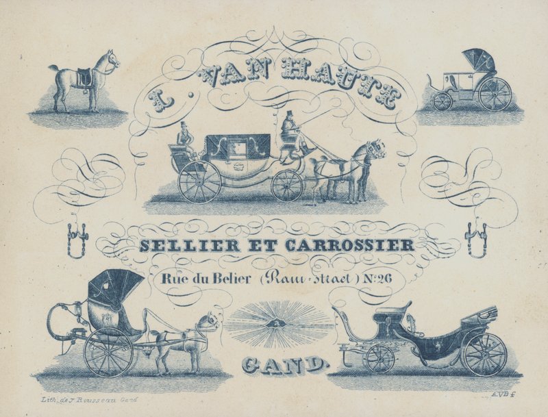 L van Haute，马鞍和车身制造商的广告，比利时根特（石版画） 作者 比利时学校