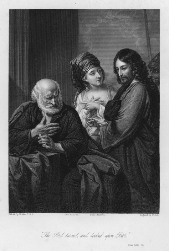 Peter denies Christ, Luke XXII, 61 (engraving) 作者 本杰明·韦斯特