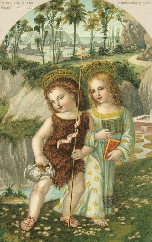 耶稣基督和施洗者圣约翰（彩陶） 作者 Bernardino di Betto (after) Pinturicchio