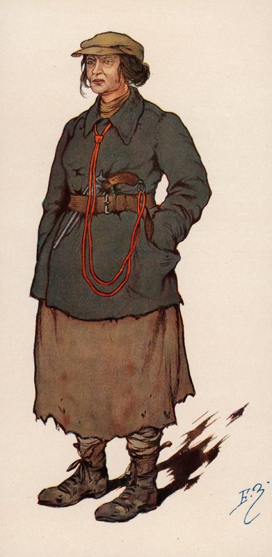 Cheka的女特工，俄国革命后建立的苏联秘密警察（彩色石版画） 作者 鲍里斯·瓦西里耶维奇·兹沃里金