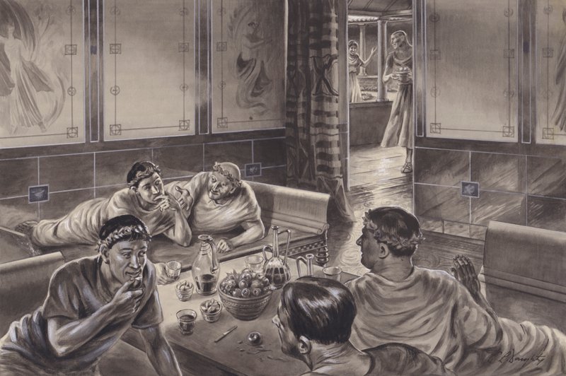 盎格鲁罗马人在三层大厅用餐（水粉画，纸面） 作者 CL 道蒂