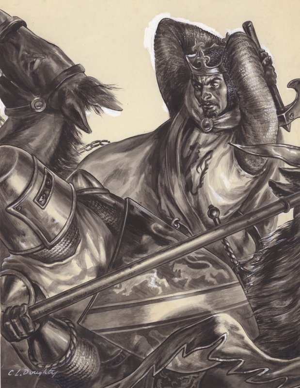 罗伯特-布鲁斯即将杀死亨利-德-博洪爵士（？）（纸面水粉画） 作者 CL 道蒂