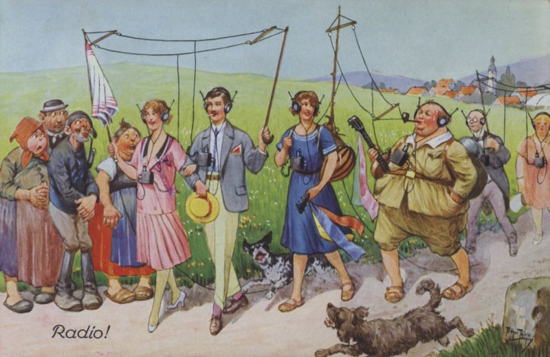 Comic portrayals of early radio (colour litho) 作者 卡尔·罗伯特·阿瑟·蒂勒