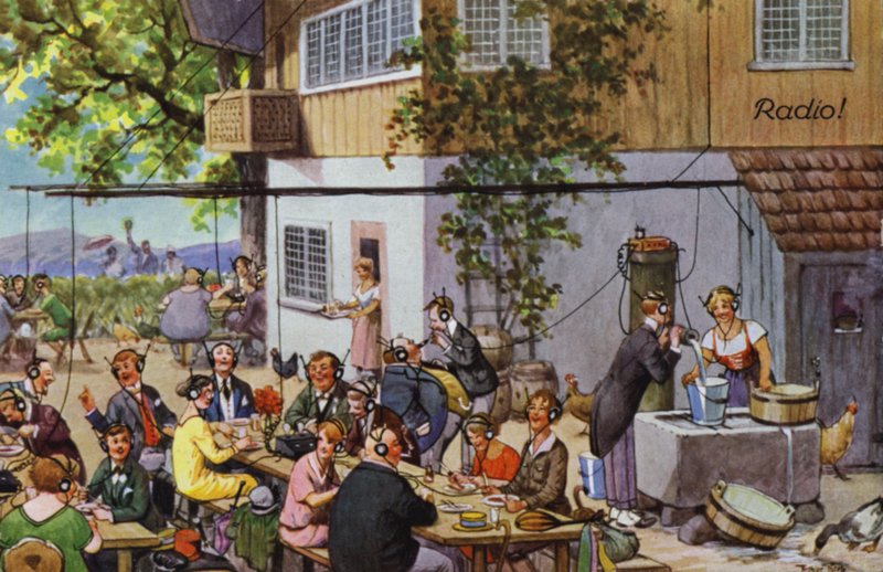 Comic portrayals of early radio (colour litho) 作者 卡尔·罗伯特·阿瑟·蒂勒