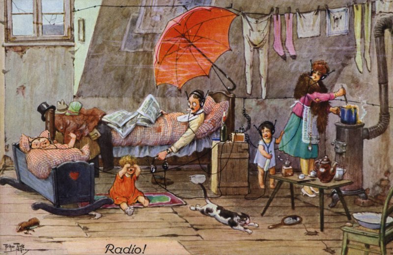 Comic portrayals of early radio (colour litho) 作者 卡尔·罗伯特·阿瑟·蒂勒