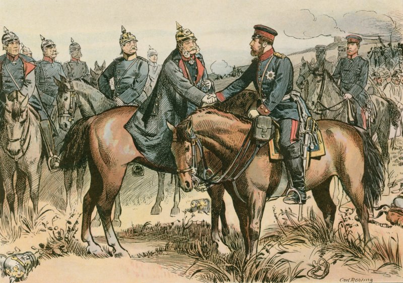 威廉一世，普鲁士国王和第一位德国皇帝（1797-1888）于1866年在Sadowa迎接他的儿子 作者 卡尔空白